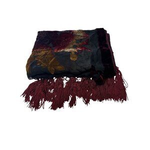 Floral Velvet Sheer Scarf With Tassels - Western Fashion 30% Silk 70% Viscose